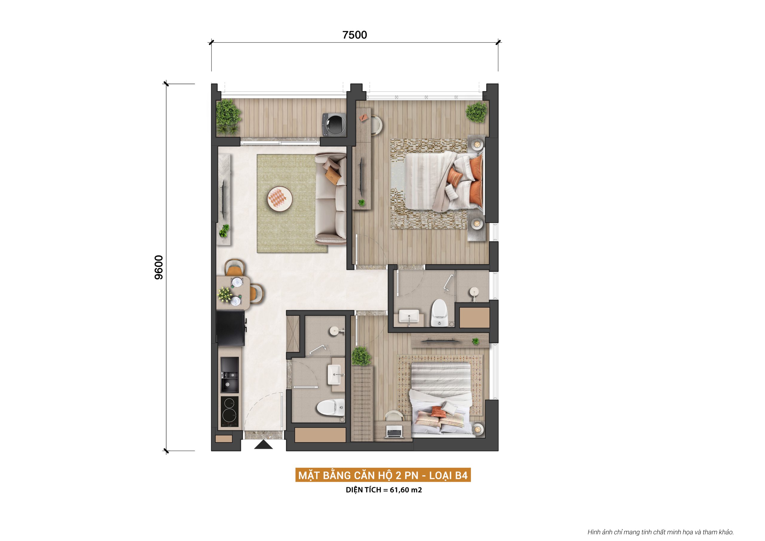 layout can ho 2 phong ngu