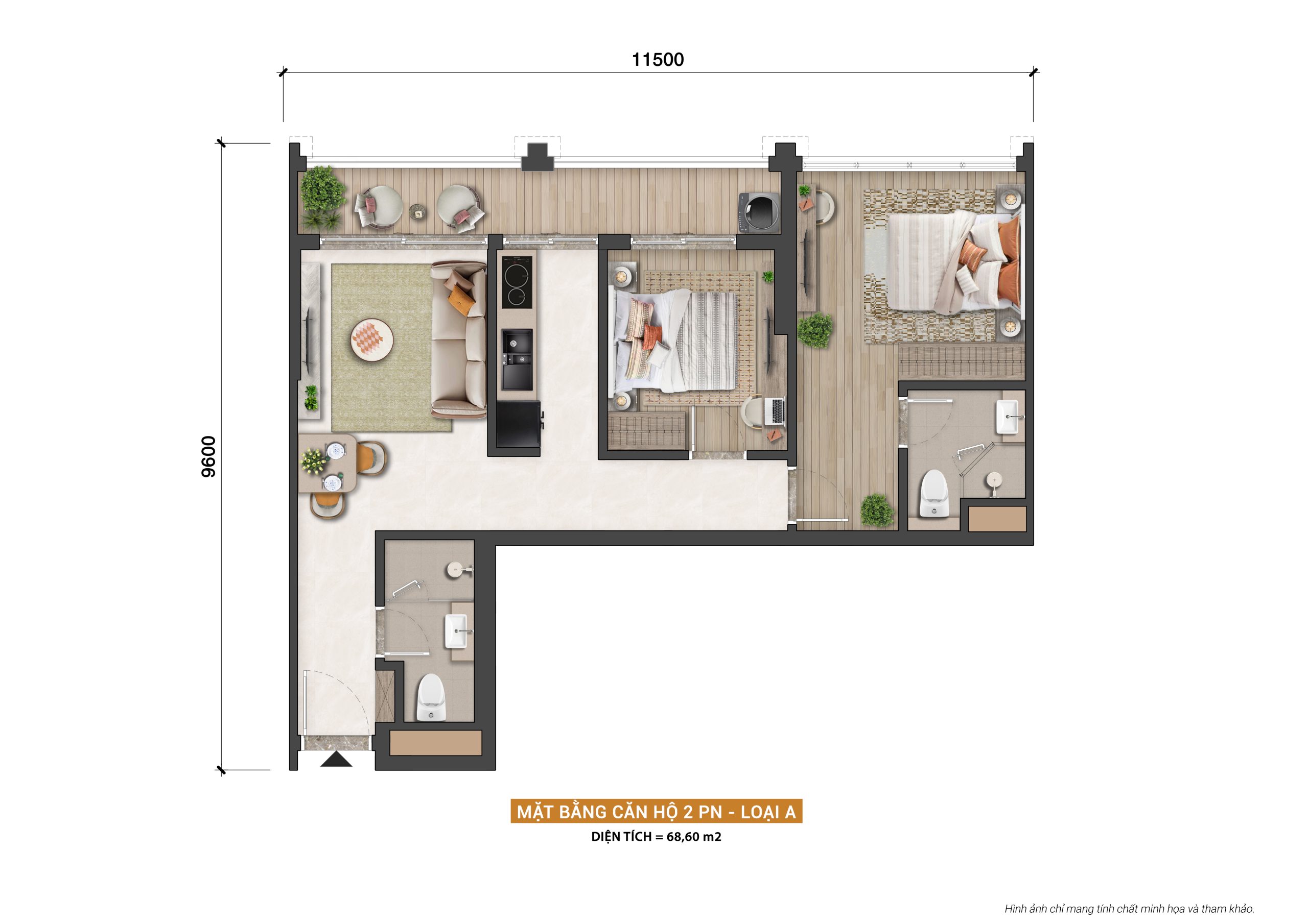 layout can ho 2 phong ngu