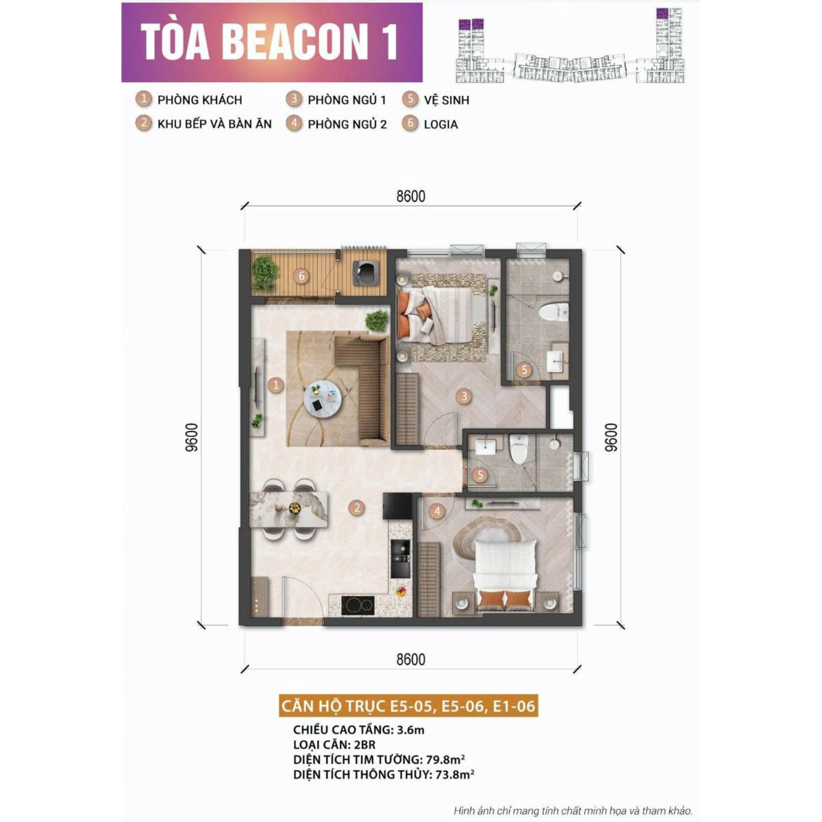 can ho Beacon 2 phong ngu